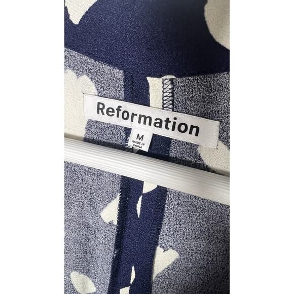 REFORMATION Medium Danika Draped Front Classical MIDI Dress In Navy Spatter EUC - Picture 9 of 15